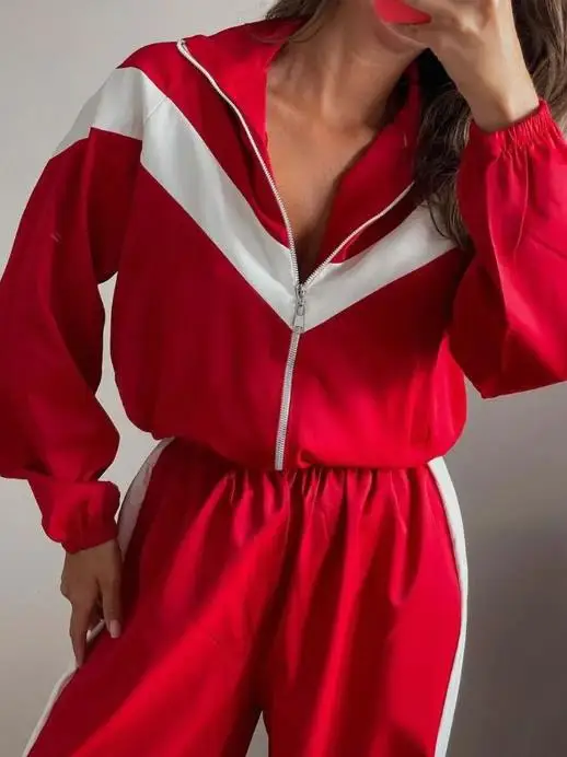 Tenues décontractées pour femmes, ensembles deux pièces, cardigan sport à manches longues contrastées et pantalon, ensemble de style streetwear pour vêtements féminins