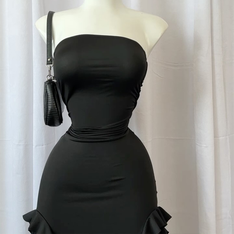 Robe Maxi d'été pour femmes, Vintage, élégante, noire, mode, sans manches, Slim, dos nu, pompon irrégulier, robes de soirée, Robe de rue, 2024