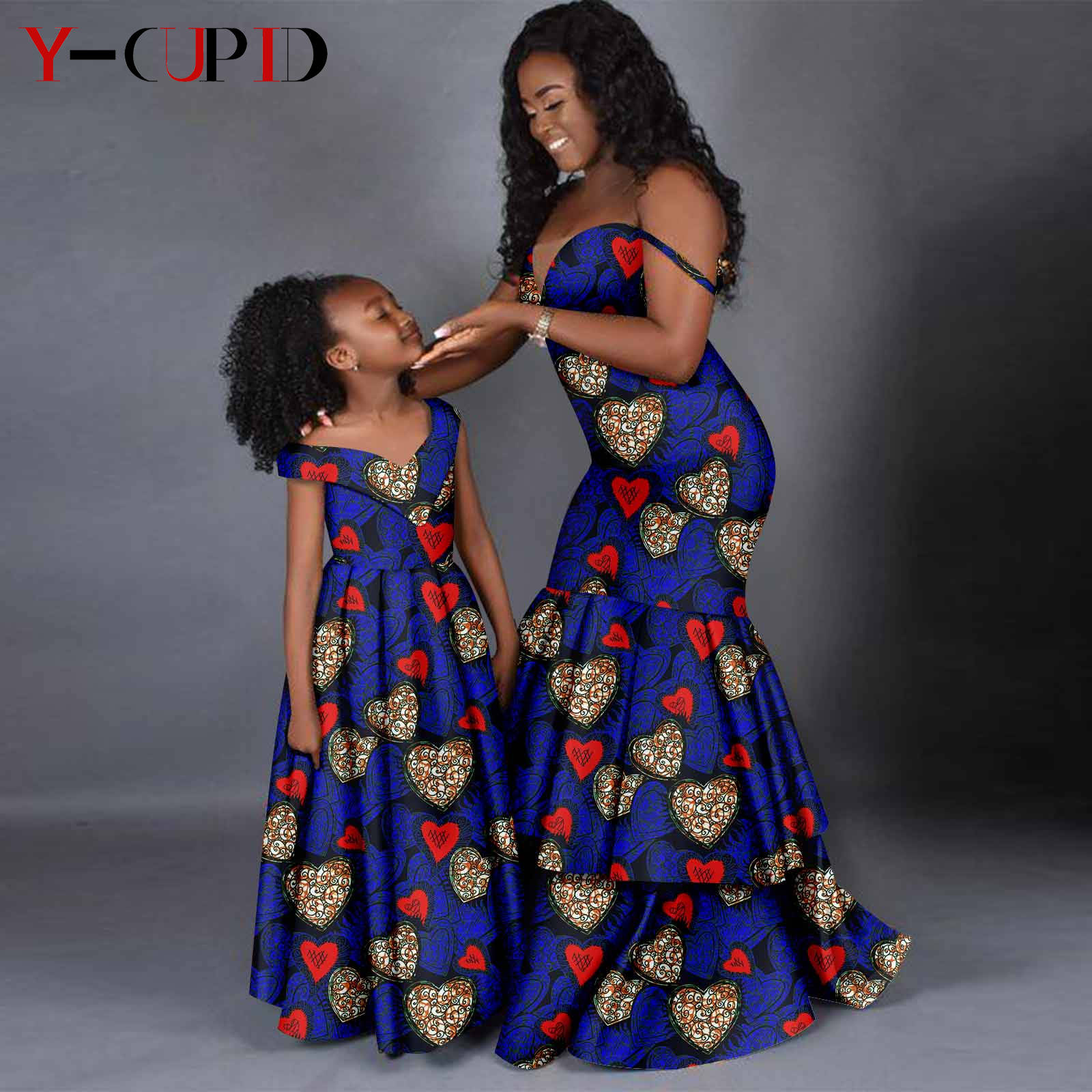 Robe longue à imprimé africain pour femmes et filles, dashiki, tenues assorties, vêtements de famille éducatifs, bazin riche, 24F5001