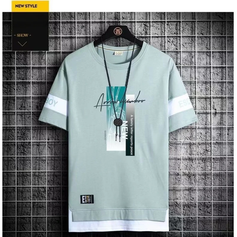 T-shirt manches courtes homme, estival et décontracté, polyvalent, tendance, blocage de documents