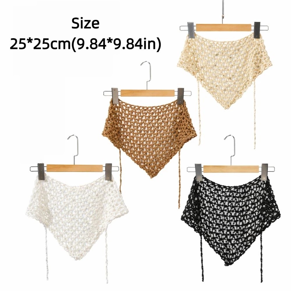 Foulard décontracté à sequins, bandeau ajouré polyvalent, écharpe triangulaire tricotée, style Ins Y2K, bonnets, bandeau, ambiance photo