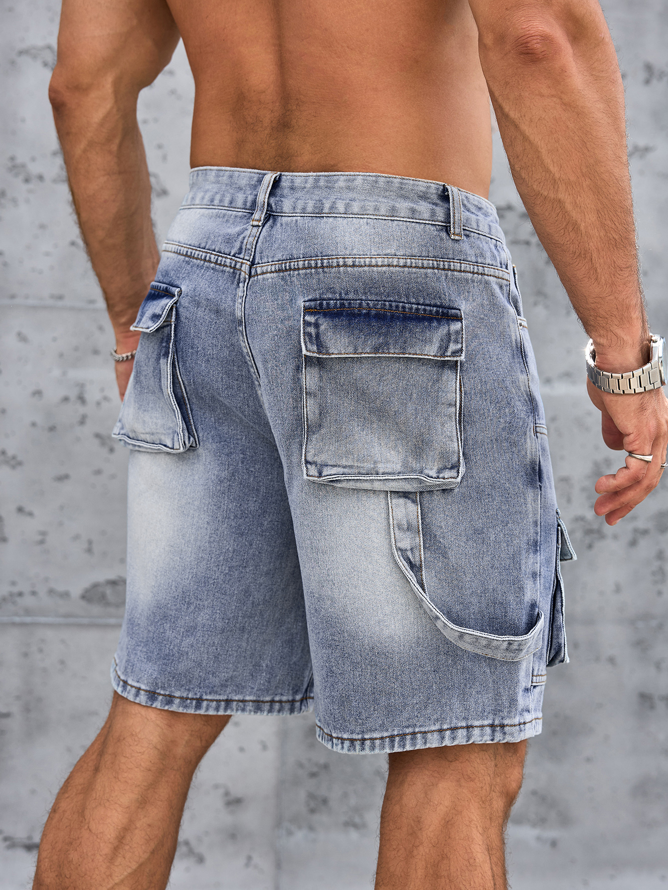 Shorts en jean pour homme, coupe slim, extensible, vintage, bleu, style workwear