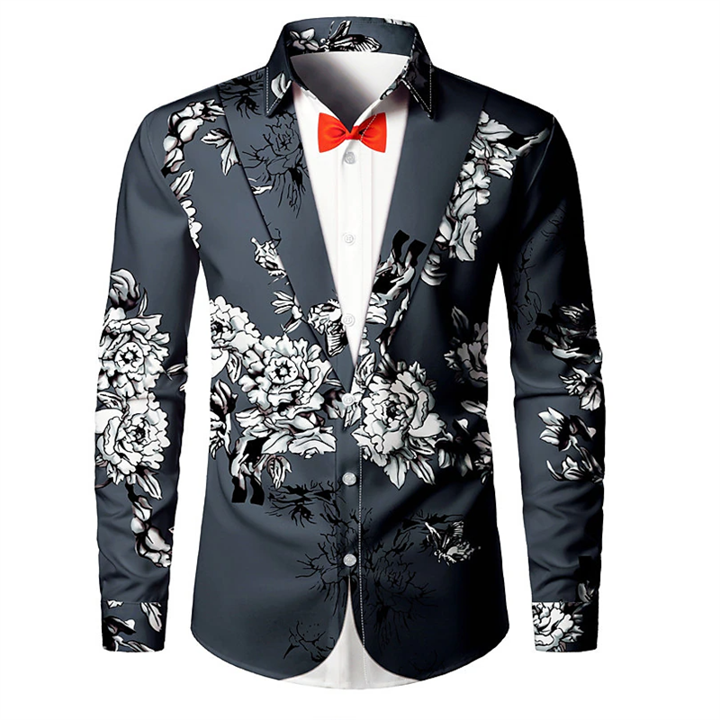 Chemise de costume pour homme, mode de fête, nouveau design personnalisé noir et blanc avec revers, matière douce et confortable de haute qualité