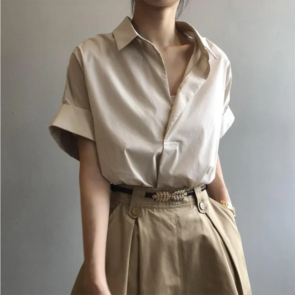 Chemisiers pour femmes, respirants, simples, manches courtes chauve-souris, chemises à col à séchage rapide, couleur unie, vêtements féminins, printemps été
