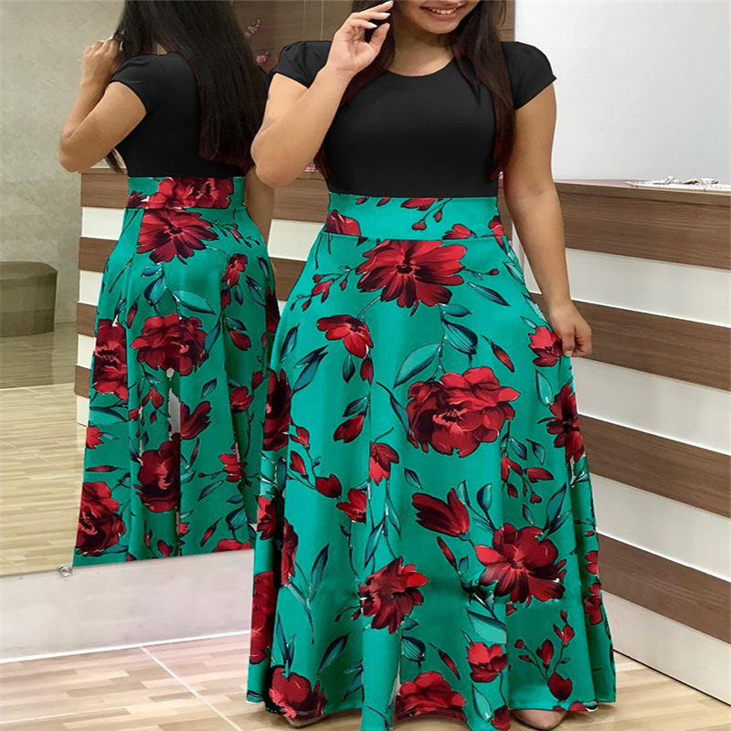 Robe d'été style bohème pour femmes, impression numérique, couleur assortie, col rond, manches courtes, style décontracté, éducatif, YRW6881