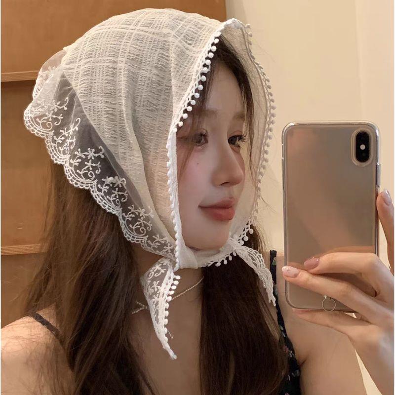Nouveau été dentelle Triangle foulard femme dentelle cheveux écharpe rétro français Triangle bandeau de cheveux doux Turban casquette crème solaire foulard