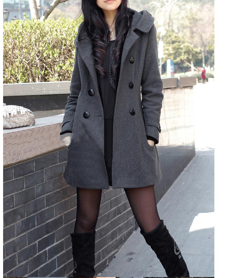 Manteau en laine mi-long chaud pour femme, veste en coton à manches longues avec capuche, vêtements d'extérieur à Double boutonnage, mode hiver