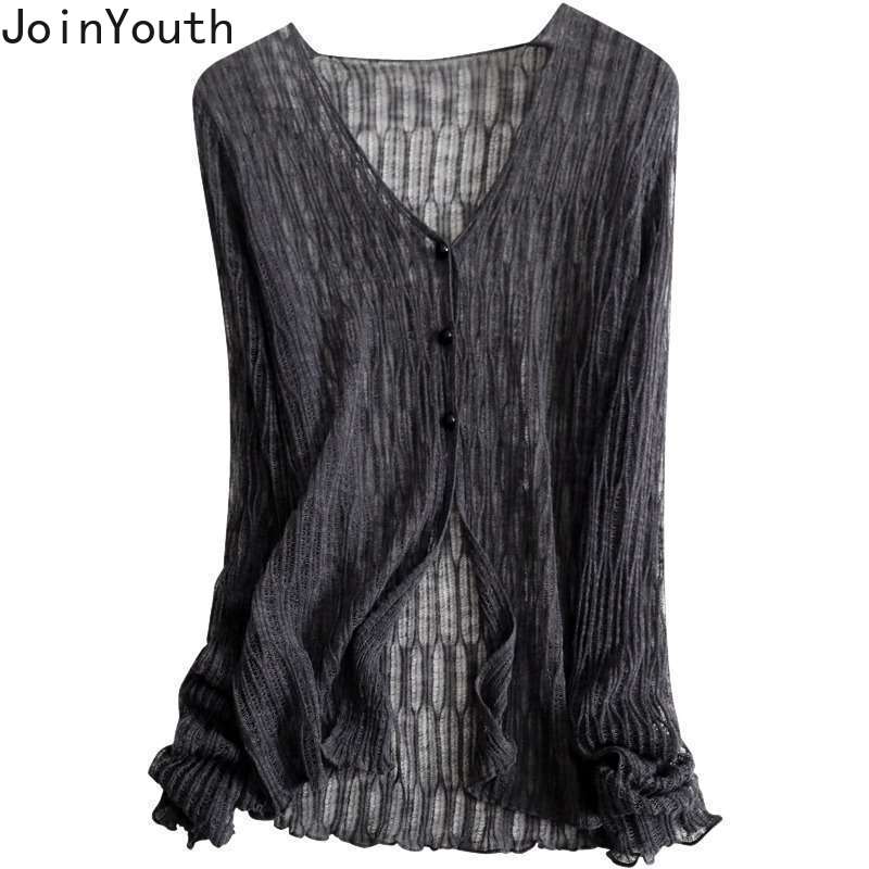 Cardigan en tricot pour femme, coupe ajustée, à volants, ajouré, style décontracté chic, pull fin
