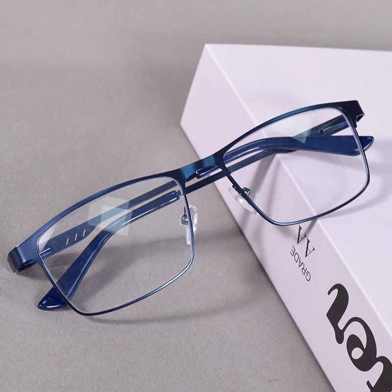 Lunettes de lecture pour hommes, style professionnel, monture carrée en métal, lunettes anti-lumière bleue en métal avec dioptries supplémentaires