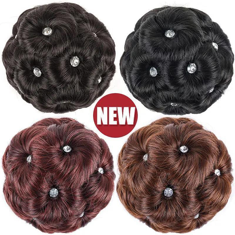 Chignon synthétique avec strass colorés et brillants pour femme, pince à cheveux en forme de bourgeon, pince à queue de cheval réaliste, outils de coiffure