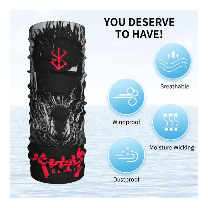 Bandana Anime Berserk, cache-cou, masque tubulaire, écharpe, bandeau de moto, cache-visage pour femmes et hommes, randonnée, camping