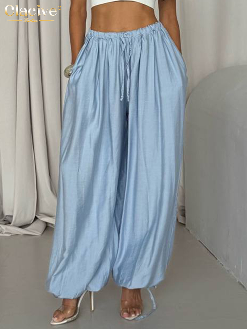 Clacive mode ample marron femmes pantalons 2025 décontracté taille haute pantalon à jambes larges élégant classique solide pantalon femme vêtements