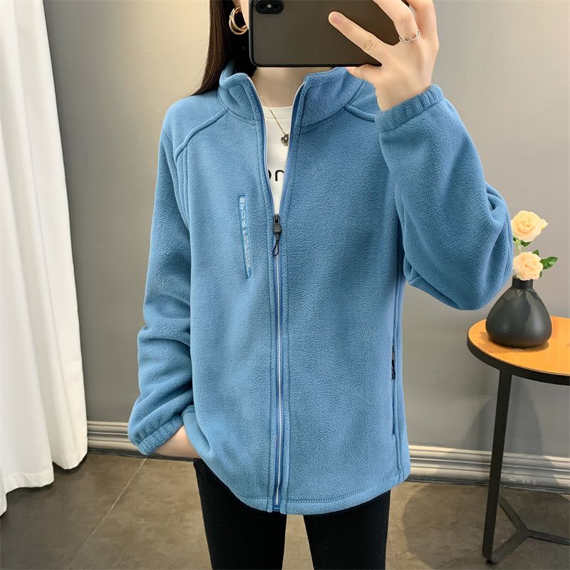 Manteau de sweat-shirt à manches longues pour femmes, cardigan zippé adt, manteau à col montant, sourire polaire réversible, décontracté, hiver