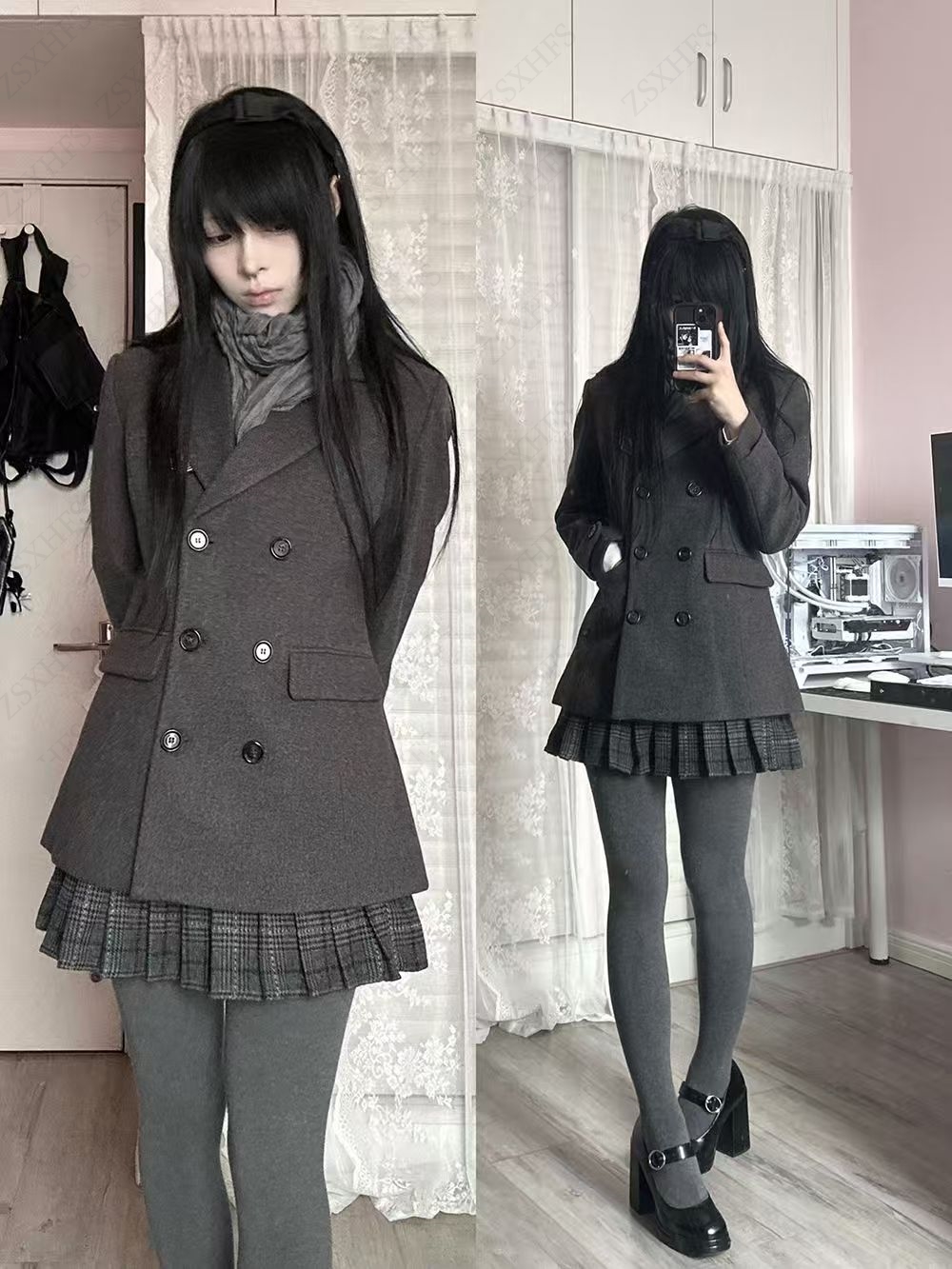 Mode femme décontracté petit costume col rabattable Double boutonnage boutons laine vestes hiver femme haute rue Chic Streetwear