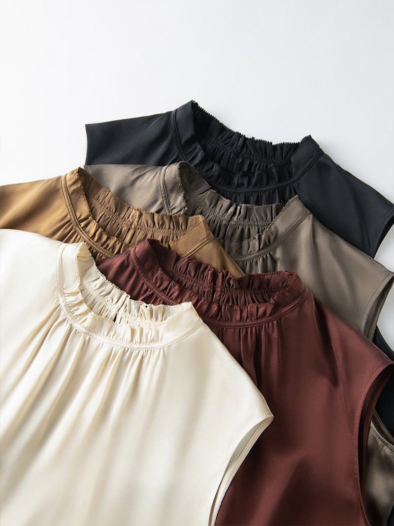 SuyaDream. Débardeur Chic en soie pour femmes, col montant, sans manches, gilets solides, soie véritable 93%, t-shirt d'été solide 2025,