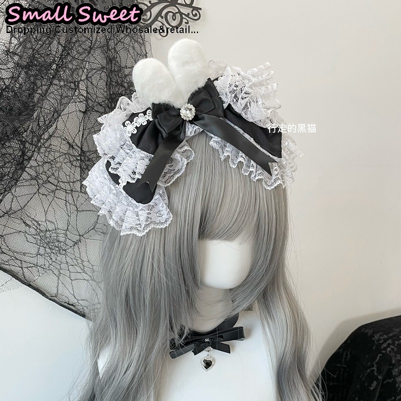 Femmes gothique Lolita sous-culture lapin dentelle haut à volants Clips épingle à cheveux pince Y2K fille Harajuku arc oreilles de lapin pinces à cheveux accessoires
