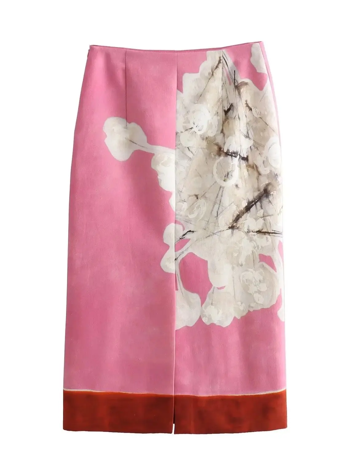 Jupe imprimée vintage taille haute pour femme Jupe MIDI tube droit mélange de lin pour femme