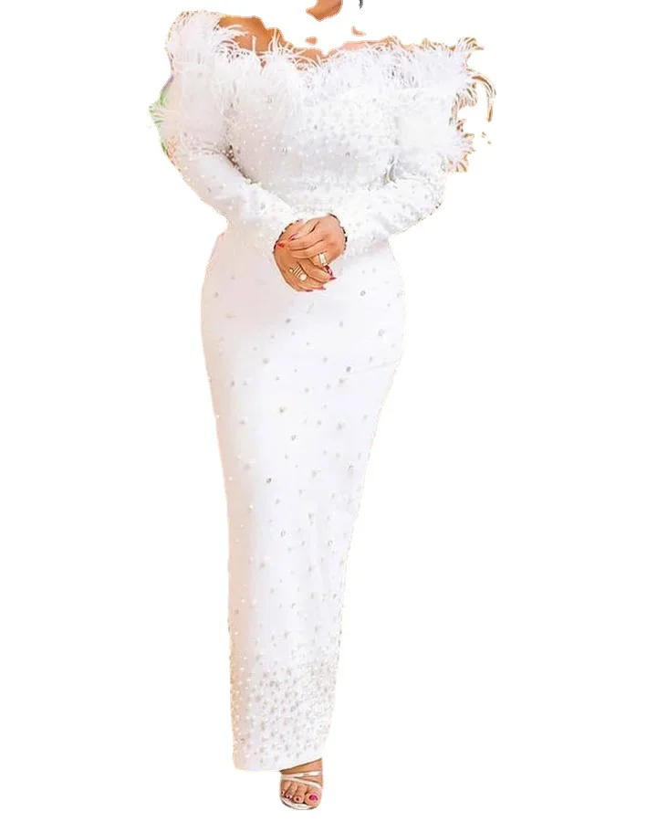 Robe Africaine Blanche à Manches sulfpour Femme, Vêtement Long, Grande Taille, Printemps Automne 2021