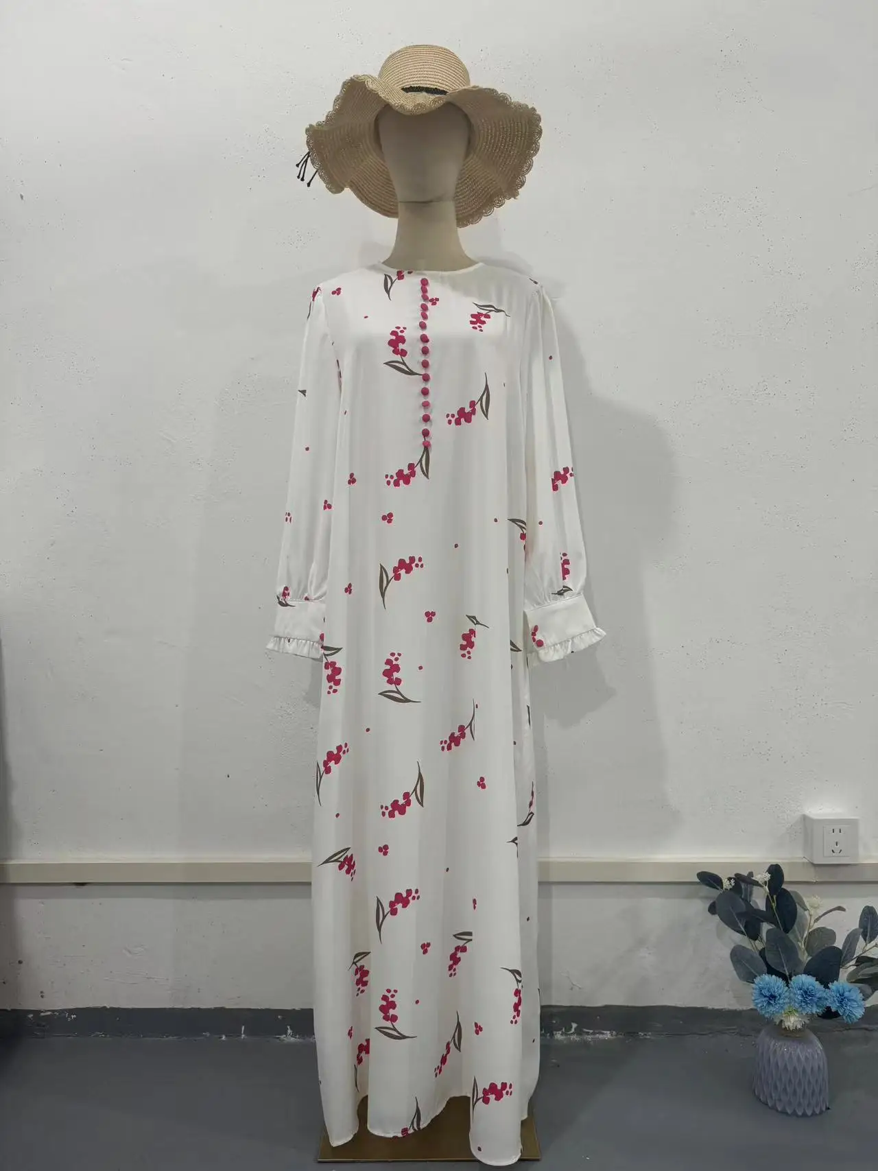 Robe de soirée musulmane Eid pour femmes, imprimé doux, longue, boutons, Ramadan, maroc, dubaï, turquie, Jalabiya, 2024