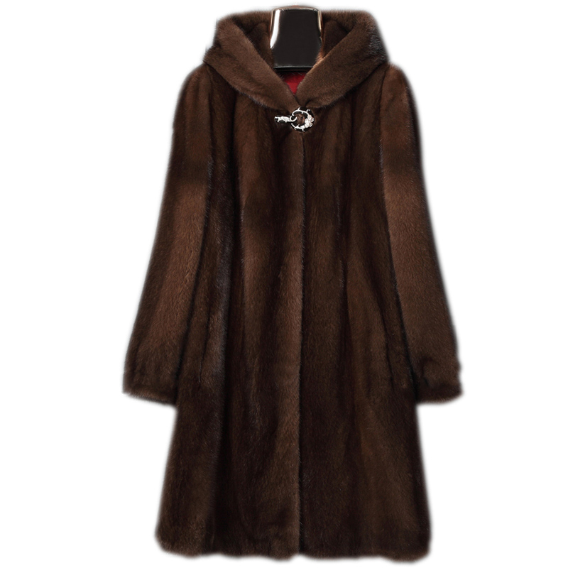 Manteau long en vison pour femme, veste chaude décontractée à capuche, nouvelle collection hiver