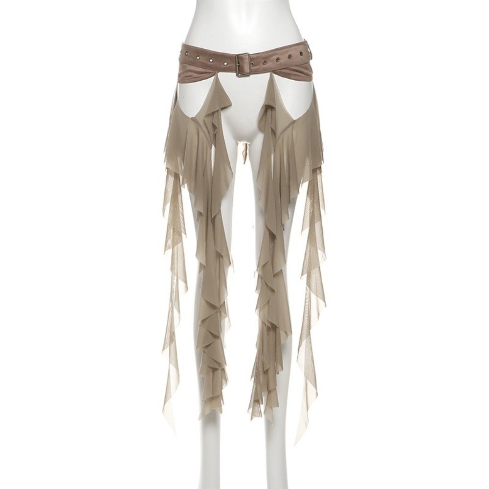 Ceintures à volants irréguliers pour femmes, longue pampille, ceinture Sexy, boucle blanche réglable, Mini jupe et short, accessoires