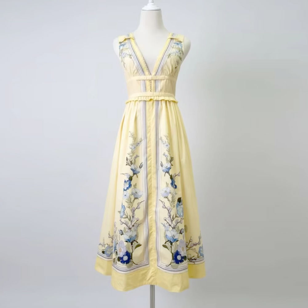 Robe d'été vintage pour femme, style débardeur, coupe ajustée, col en V profond, sans manches, ajourée, motif floral, idéale pour la plage et les vacances