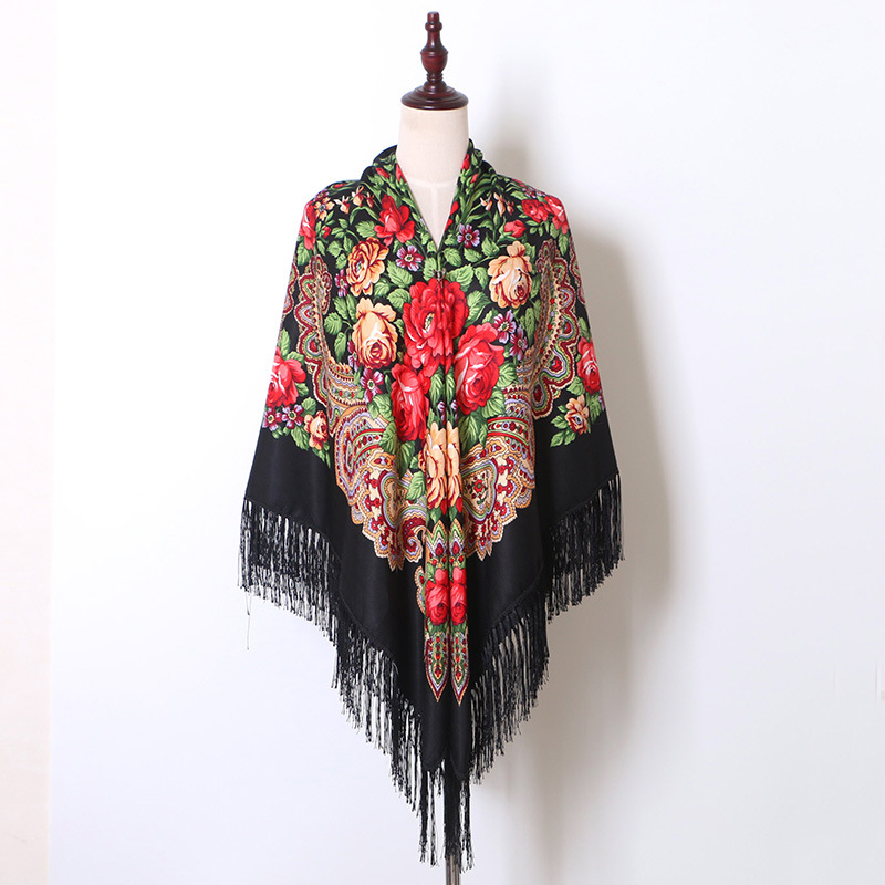 Écharpe nationale russe pour femme, écharpe de sauna en coton à imprimé floral avec pompon, châles d'ombrage, bandana pour la plage et le voyage, 160cm