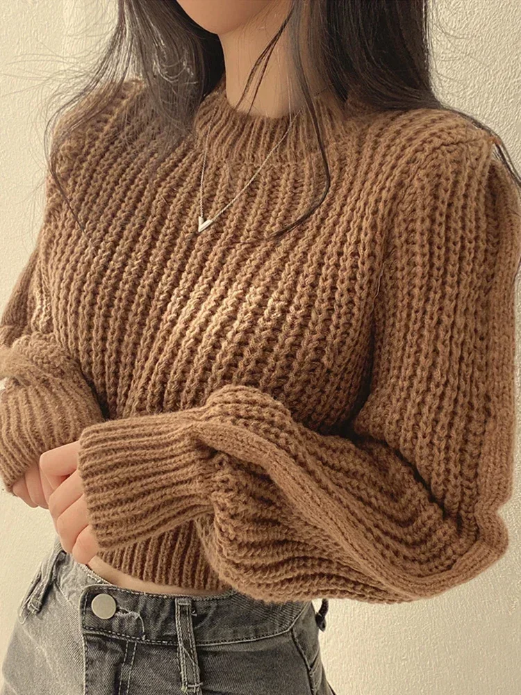 Hiver tricots pull femmes en vrac Vintage Harajuku lanterne à manches longues pull coréen automne femme doux dessus chaud Chic solide
