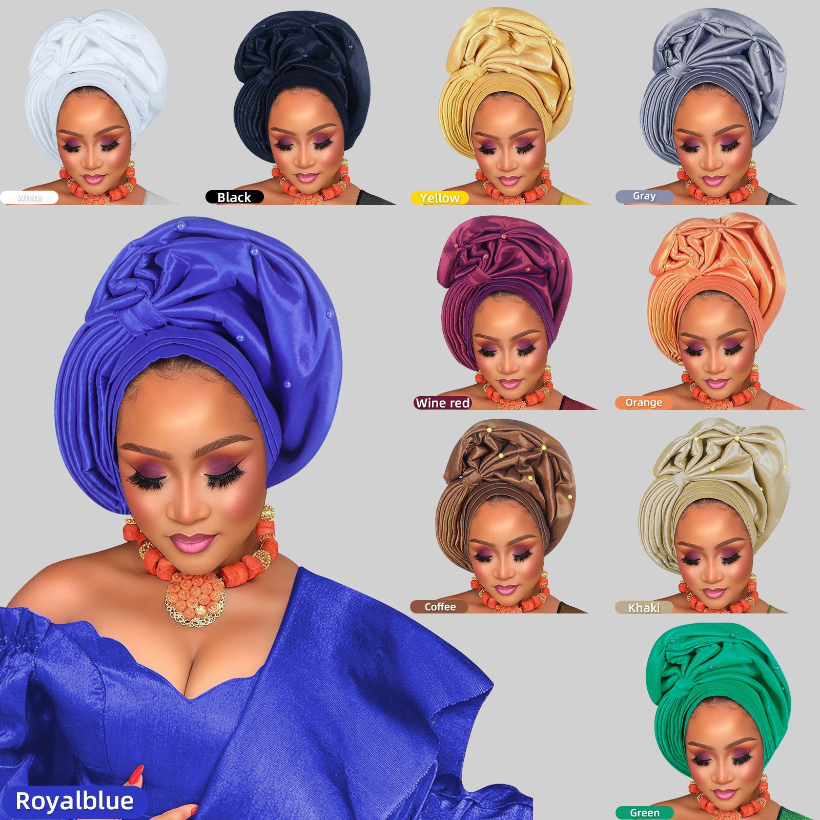 Bonnet Turban en soie brute pour femmes africaines, couvre-chef pour fête de mariage du Nigeria, prêt à porter, cravates