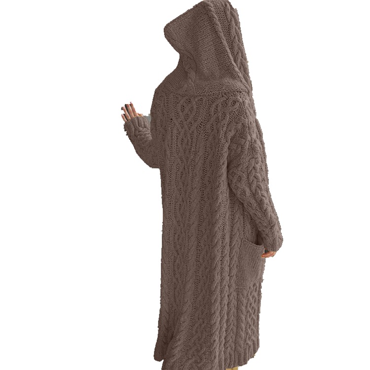 Cardigan à Capuche Tressé et Long pour Femme, Chandail à la Mode, HHX2003, Nouvelle Collection 2023