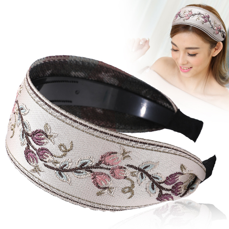 Bandeau de sauna à larges bords pour femmes, coiffe de fleurs brodées, bandeaux de cheveux coordonnants, classique et denté, rétro français