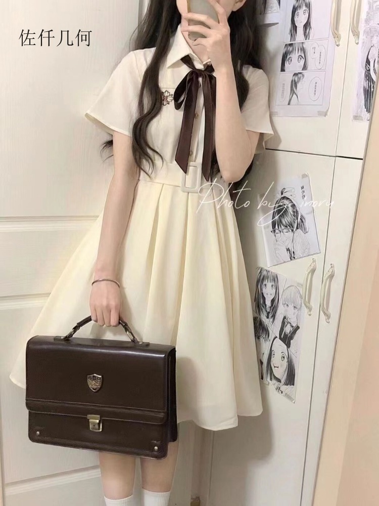 Robe brodée de style universitaire japonais JK pour femme, nouvelle collection été 2025, robes unies pour femme