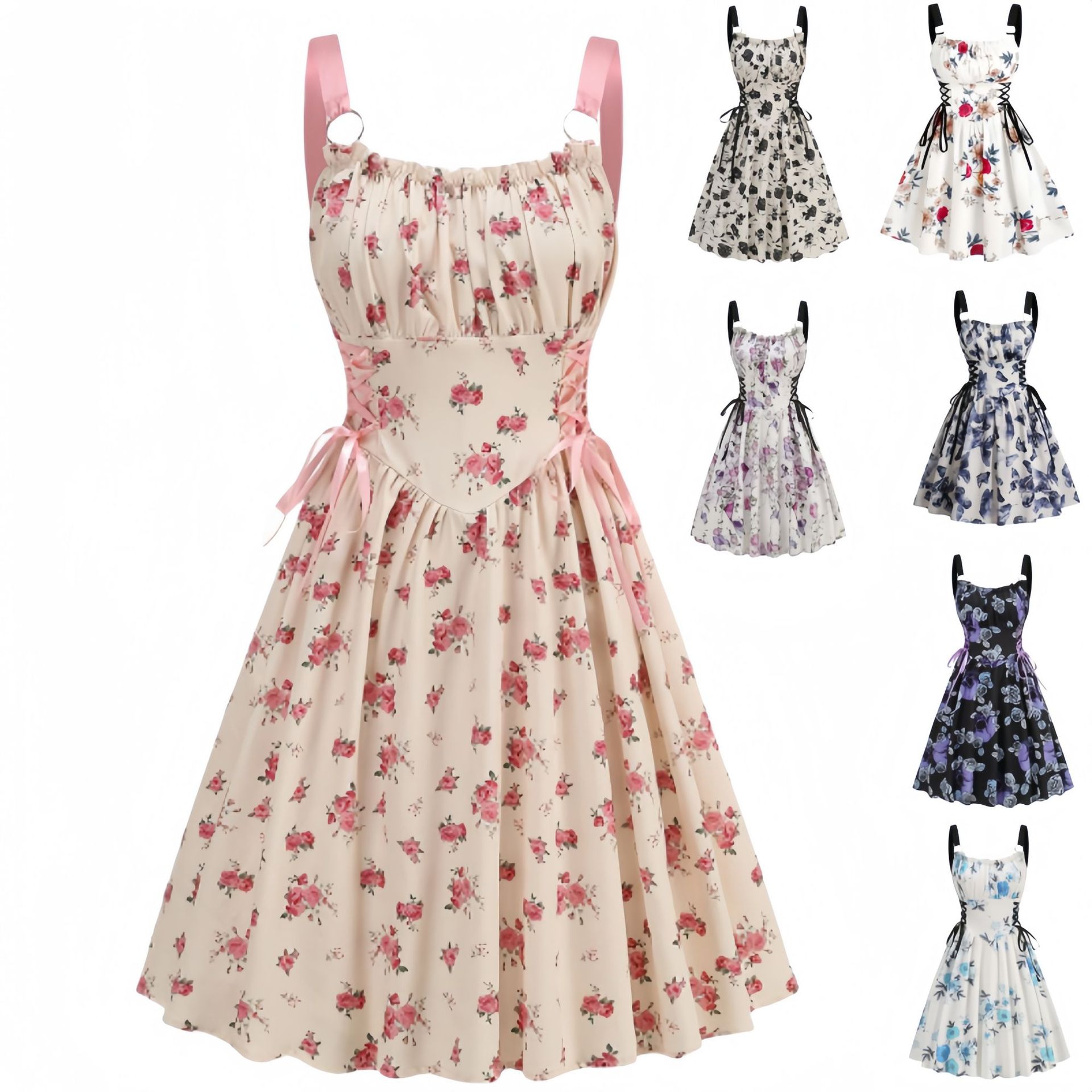 Robe de soirée imprimée à lacets pour femmes, robe à bretelles amincissantes, vêtements féminins à la mode, sexy et élégante