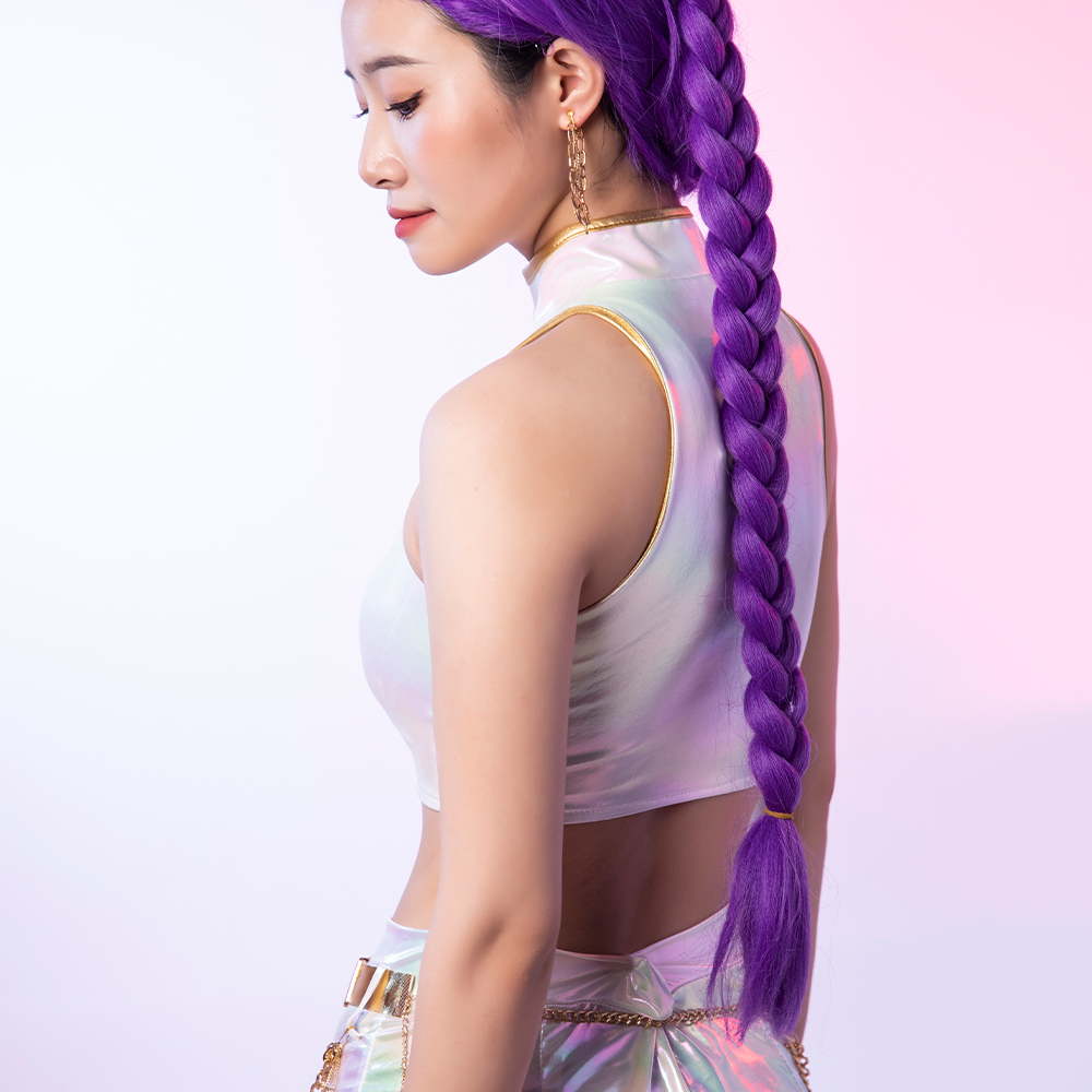 Costumes de cosplay blancs pour performance de groupe adulte – Haut + Short + Ceinture – Tenue de festival – Costume d'anime