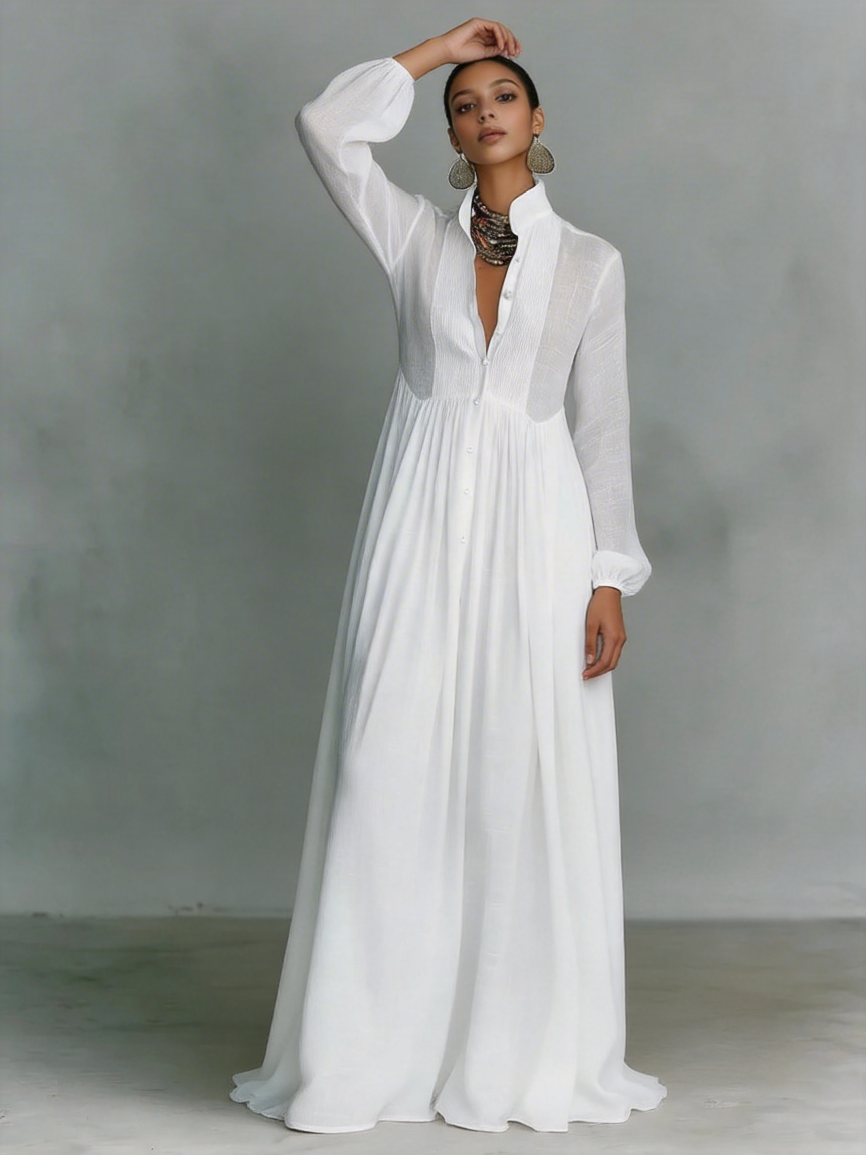Robe longue élégante pour femmes, automne-hiver 2025, manches longues, robe maxi blanche décontractée