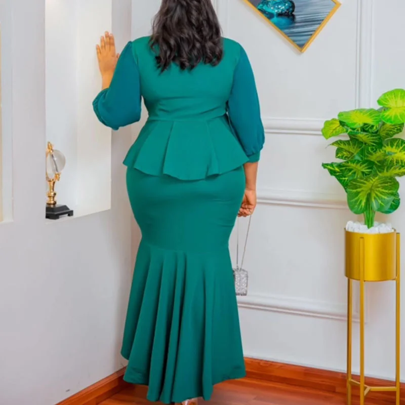 Vêtements de fête de mariage africains personnalisés pour femmes printemps femmes africaines à manches longues Polyester 2 pièces ensembles haut jupe correspondant S