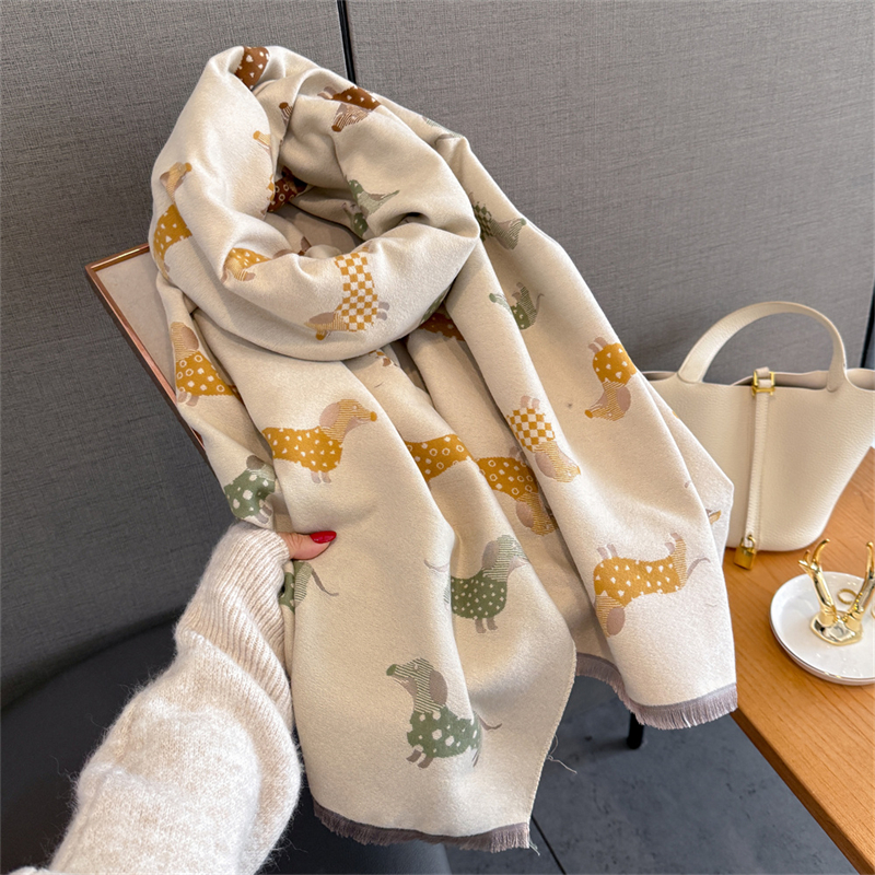Hiver femme écharpe cachemire châles enveloppes femmes chien imprimer longues Hijab étoles Pashmina Bufanda gland automne dame bandeau 2025