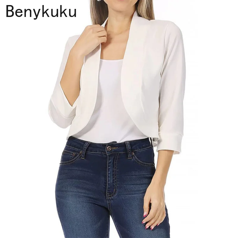 Grande taille 5XL femmes 3/4 manches recadrée boléro pull Cardigan vestes point ouvert court haussement d'épaules dames décontracté Streetwear manteau