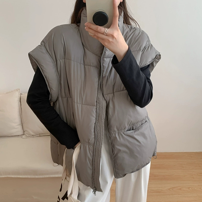 Gilet femme 2025 automne hiver veste sans manches manteau ample court col montant vers le bas coton gilet femmes gilet d'extérieur