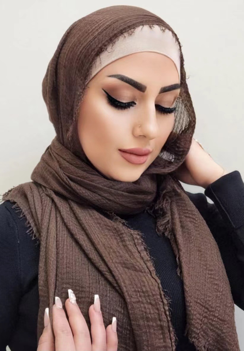 Écharpe longue unie en coton et lin pour femme, châle, hijab musulman, foulard doux, couvre-chef, pashmina