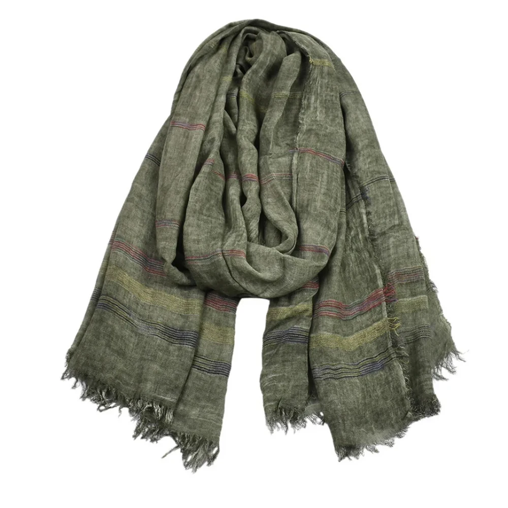 Mode hommes écharpe coton lin fil teint rayé hommes foulards gland Long châle automne hiver mâle accessoires enveloppes