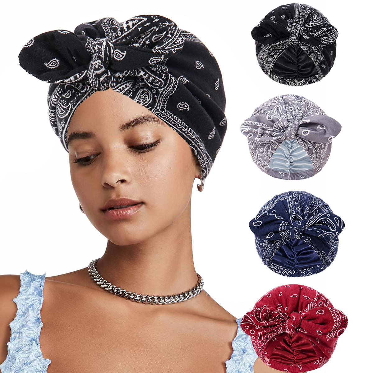 1 pièce Foulard de tête pour femme à motif Paisley, Turban prêt-à-porter, Hijabs intérieurs, Bonnets foulard musulmans pour femme, Foulard indien, Turbante Mujer