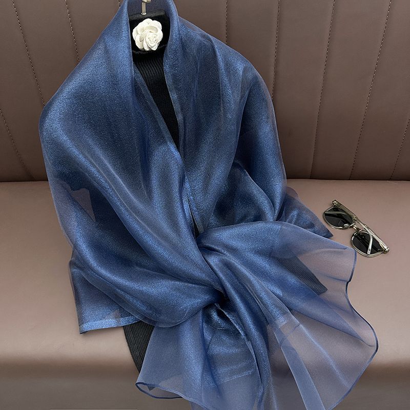 Écharpe en soie et laine, couleur unie, double couche, fine et brillante, grand châle, protection solaire, polyvalente, mode, long foulard pour femme