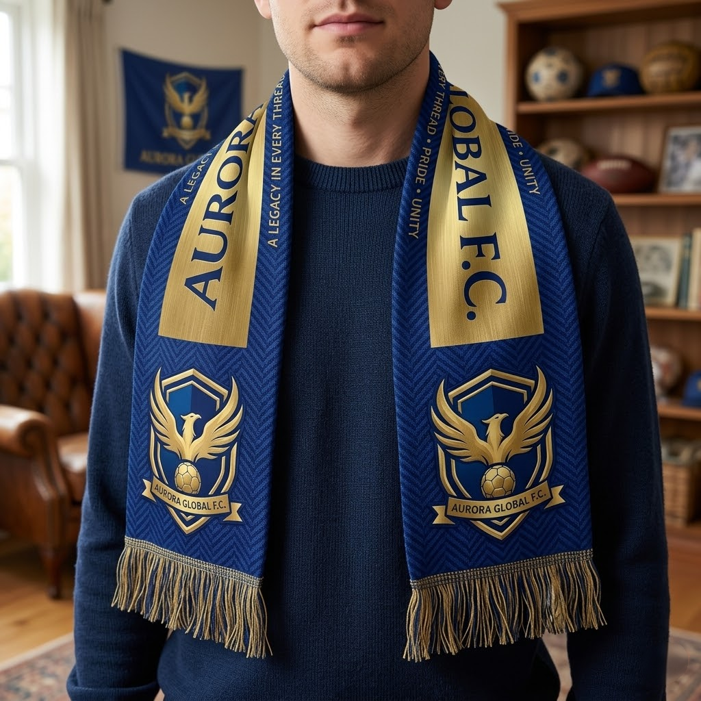 Écharpe de club de football personnalisée, écharpe d'équipe de football personnalisée avec votre logo et votre nom, tricotée double face, jacquard imprimé, écharpe de supporter sportif