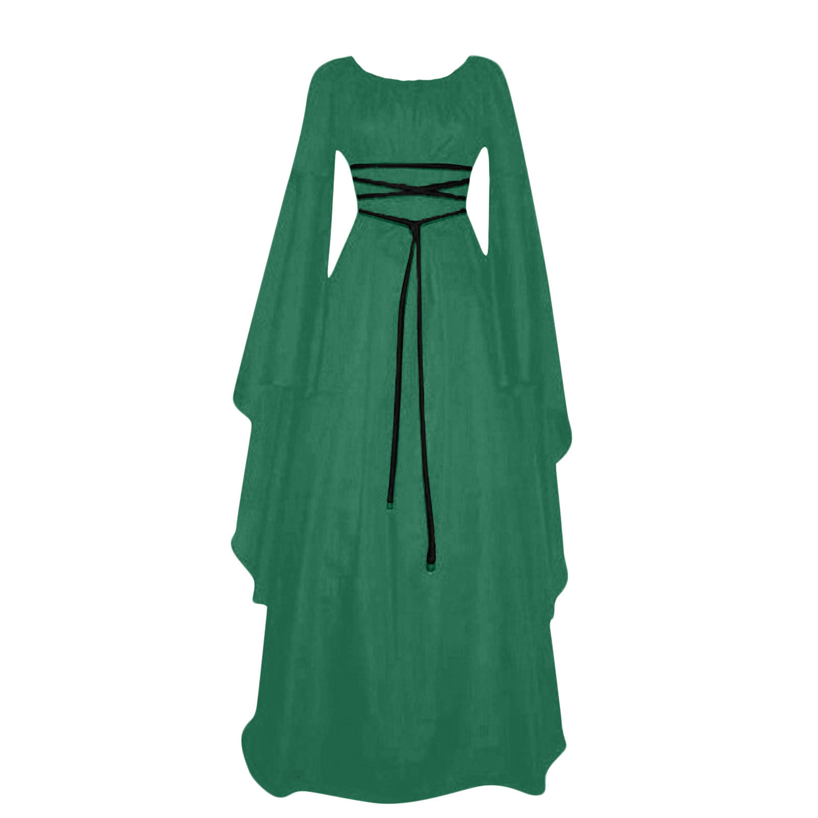 Costume d'halloween pour femmes, manches longues, col rond, taille à lacets, robes irrégulières, robe de soirée élégante rétro médiévale