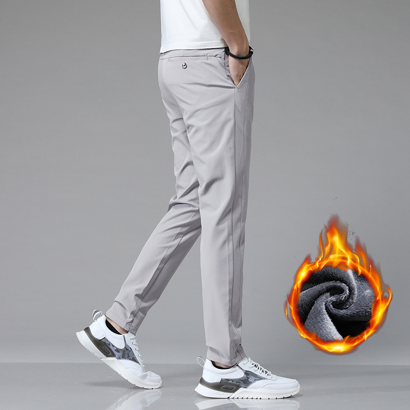 Coréen hommes chaud pantalons de Golf mince droit hiver épais polaire pantalons décontractés affaires mode Stretch thermique pantalon mâle
