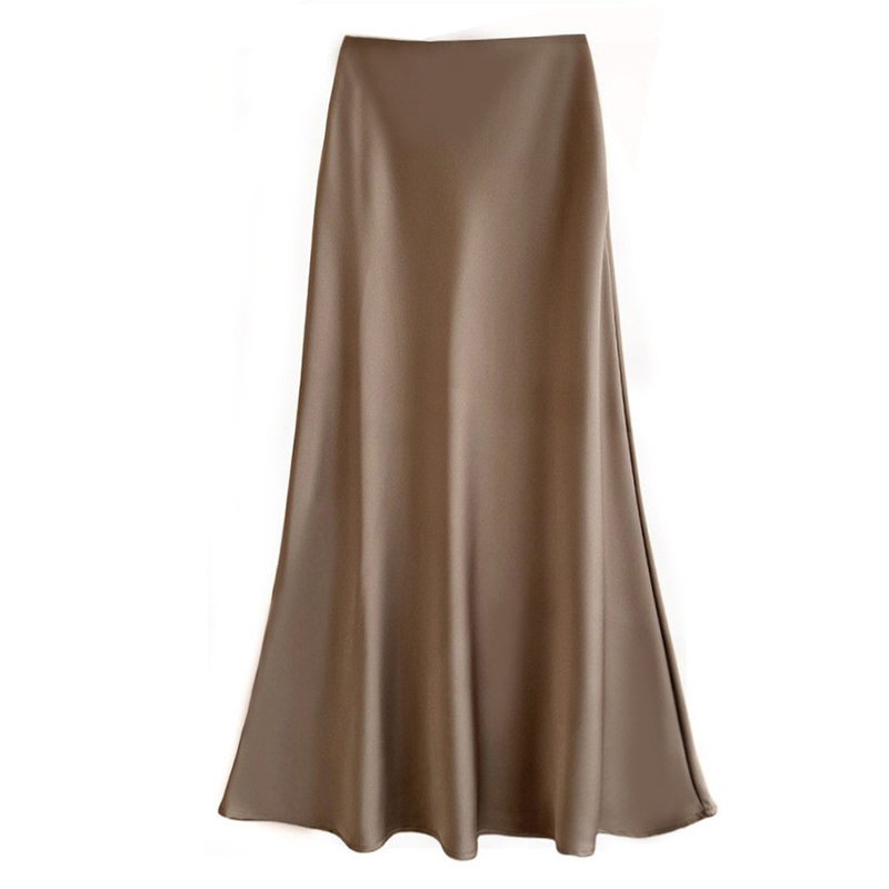 Jupe en Satin pour femmes, jupe mi-longue trapèze, fluide, moulante, taille haute, queue de poisson, printemps-automne
