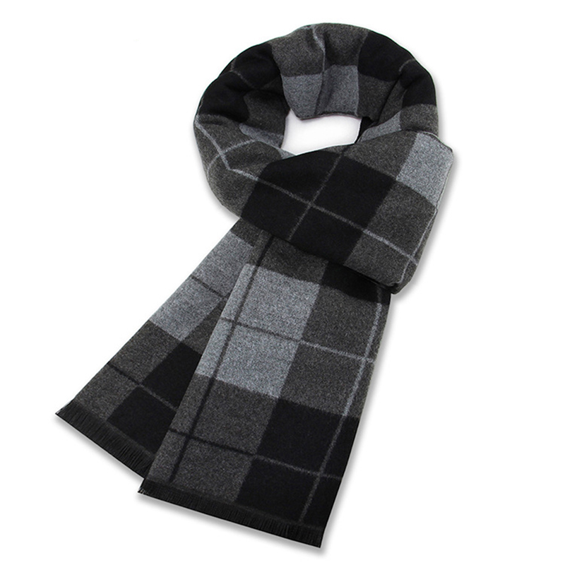 Écharpe de luxe homme hiver chaud laine écharpe pour hommes cachemire soie foulards décontracté Plaid affaires mâle Long Pashmina châles silencieux