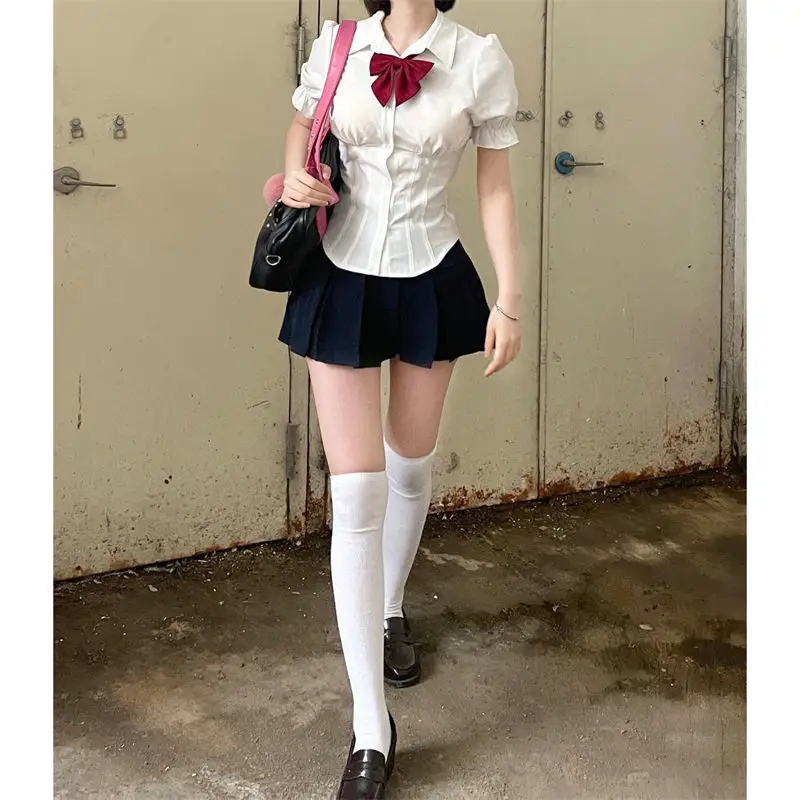 Chemisiers blancs Sexy pour femmes, mode coréenne, Chic, Harajuku, Preppy, élégant, japonais, décontracté, JK, Slim, Y2k, hauts mignons