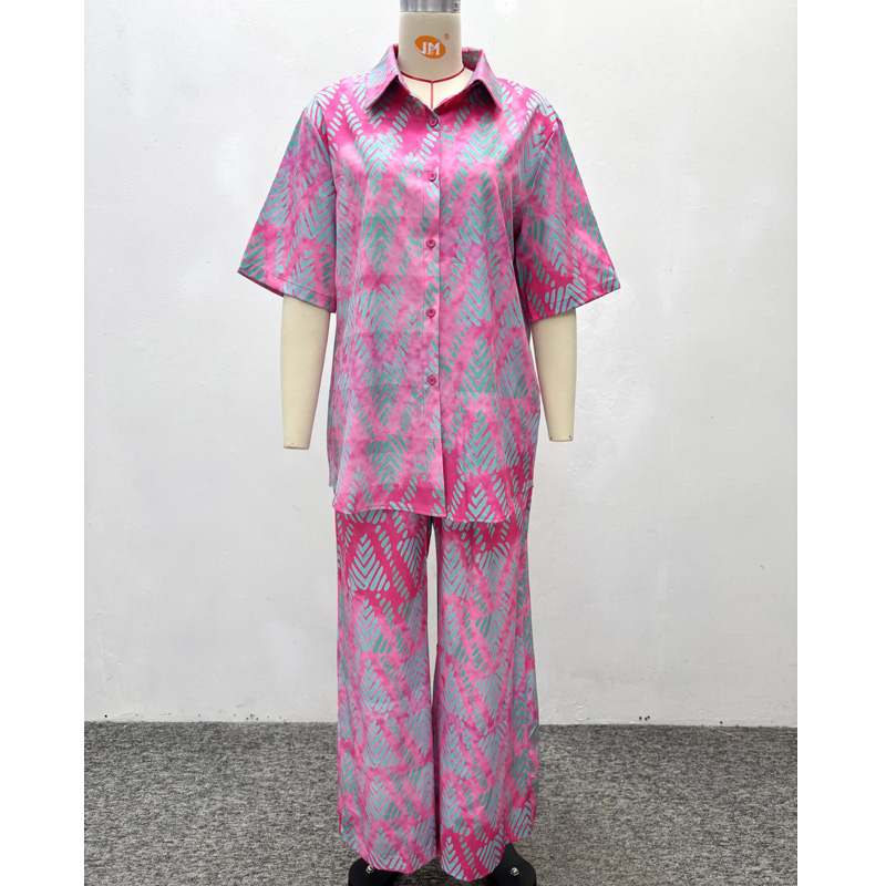 Nouvelle mode africaine femmes deux pièces ensemble imprimé à manches courtes chemise ample et pantalon ensemble femme tenues décontractées